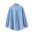 Women Spring Retro Art Two Pocket Design Blouse Loose Asymmetrical Long Tops Oversized Curve Clothes