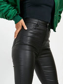 Women Leather Hem Split Flare Pants Lady Slim Trousers