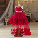 Children Party Dresses Sequins Collar And Sash Flower Tulle Trailing Carnival Costume for Little Girl White Ball Gow