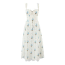 Floral Bow Bra Chest Sling Dress Women Low Waist Fold Swing Lace Lining Midi Dresses