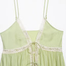 Summer Fresh Green Lace Trim Cami Top Women Blouse Boho Beach Vacation Casual Outfit
