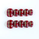 Red plaid nail art tips on a white background, Obroi