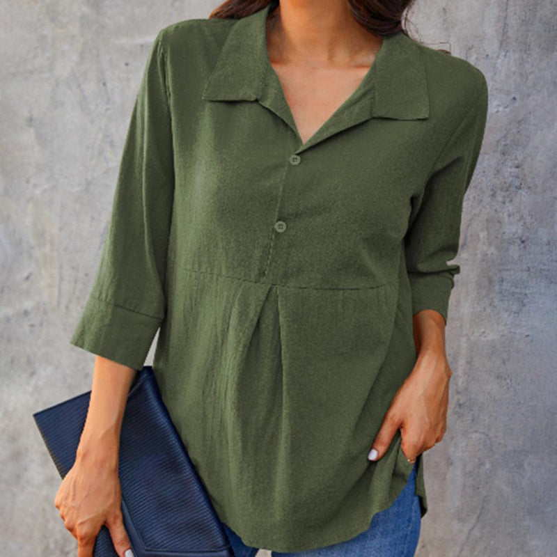 Summer Shirt Solid Turn-down Collar Loose Casual Women Buttons Tops Blouses