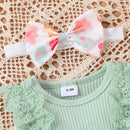 Summer Newborn Baby Girl Outfit Sleeveless Flower Lace Patchwork Bodysuit Dress Bowknot Hairband Clothes