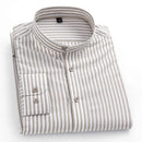 Mandarin Collar Men's Striped Shirts For Business Social Regular Fit Man Dress Shirt without Chest Pocket
