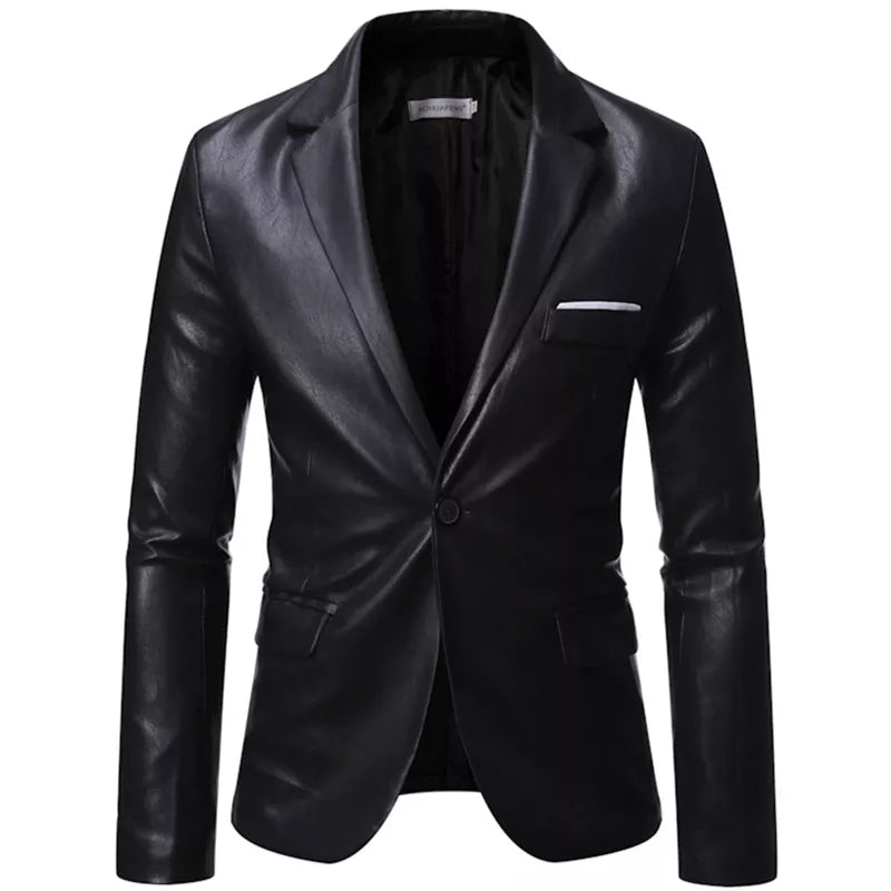 Autumn Winter Men's Business Luxury Blazer Banquet Leather Dress Suit Jacket Slim Texture