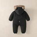 0-2 Y Baby Clothes Fur Lining Boys Rompers Fur Hoodie Girls Jumpsuit Thicken Fleece Toddler Outfit