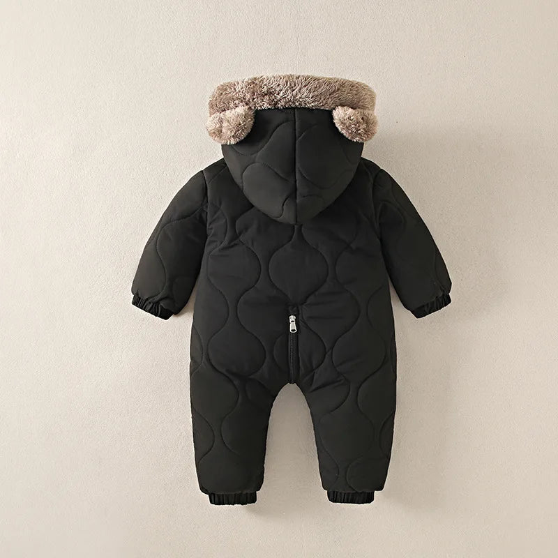 0-2 Y Baby Clothes Fur Lining Boys Rompers Fur Hoodie Girls Jumpsuit Thicken Fleece Toddler Outfit