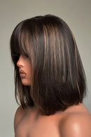 Short Bob Highlight Human Hair Wig With Bangs Bob Cut Bang Wigs Highlight For Women