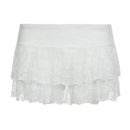 Ruffle Cake Skirt Summer Floral Lace Liner Shorts Low Waist Mini Skirt Festival Concert Women Clothes