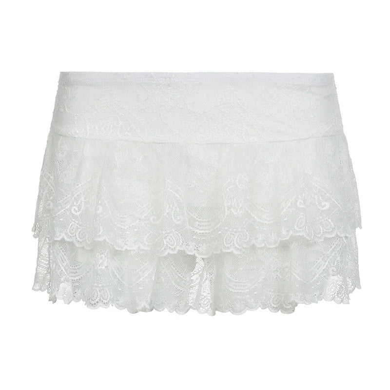 Ruffle Cake Skirt Summer Floral Lace Liner Shorts Low Waist Mini Skirt Festival Concert Women Clothes