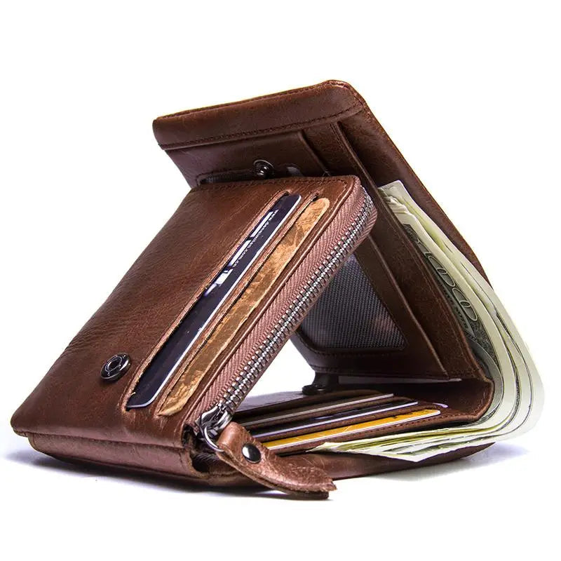 Genuine Leather Men Wallets Trifold Wallet Zip Coin Pocket Purse Leather Wallet For Mens
