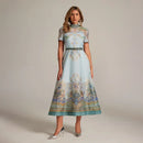 Retro Court Paisley Dress Women Short Sleeve Floral Long Dress Elegant Classy