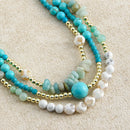 Bohemian Elegant Women's Jewelry Turquoise Natural Stone Glass Hematite Beaded Necklace