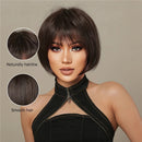 Human Hair Costume Wig Short Straight Natural Straight Bob Layered Haircut Neat Bang With Bangs
