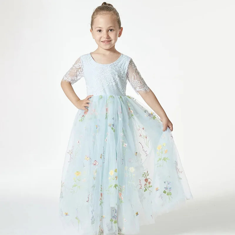 Baby Girl Princess Lace Flower Embroidery Child Wedding Party Birthday Baby Clothes