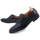 Men Leather Buckle Strap Brogue Oxfords - Black Lace-Up Formal Shoes