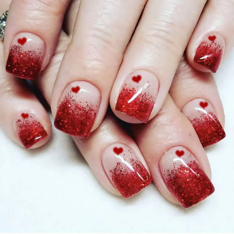 Nail Gradient Glitter Design Fake Nail Tips Ins Artificial Wearable Valentine’s Day Press on Nails