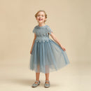 Summer Vintage Lace Tulle Dress Flower Elegant Kids Princess Dresses for Wedding Birthday Party Costume Girl Clothes