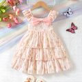 Cute Girls Cake Dress with Big Bow Floral Dress Birthday Princess Wear Summer Clothing 1-6 Years Kids Girl