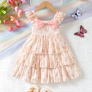 Cute Girls Cake Dress with Big Bow Floral Dress Birthday Princess Wear Summer Clothing 1-6 Years Kids Girl