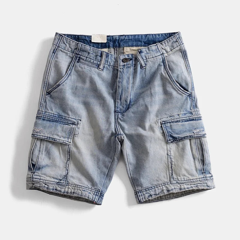 Summer cotton denim shorts men's washed casual