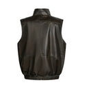 Double Layer Stand Collar Leather Waistcoat Men Winter Fleece Lined Dark Sleeveless Leather Jacket