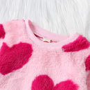 Winter Warm Bodysuits For Baby Girls Fuzzy Rompers Infant Heart Round Neck Long Sleeve Playsuits Jumpsuits