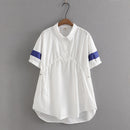 Women Blouse Summer Short Sleeve Contrast Lyocell Tops Loose Oversized Curve Clothes