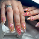 Almond Nail Tips Full Cover Butterfly White Flowers Ornament Finished Nails Cool Sweet for Women