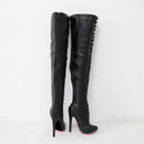 Retro Round Toe Mid Thigh High Boots Women High Heel Long Boot Rear Zipper Custom Thick Thighs
