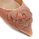 Peach Elegant Lady Shoes And Bag Set with Rhinestone Embellished Pearls-knot