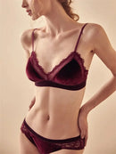 Winter Velvet Wire Free Push up Bra Set Beautiful Lace Bra Panty Set