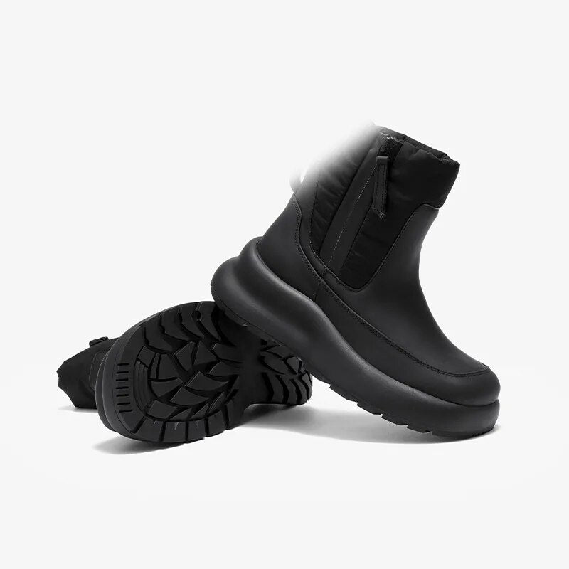 Snow Boots Women Genuine Leather Round Toe Non-Slip  Waterproof Solid Neutral Winter Ladies Shoes Handmade