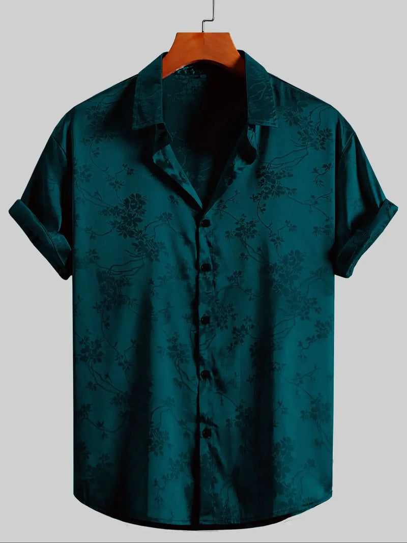 Men's Embroidered Shirt  Short Sleeve Shirt Casual Summer Beach Button Down Shirts