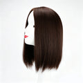 A straight, shoulder-length dark brown wig displayed on a white mannequin head against a plain white background, Obroi