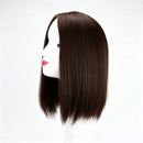 A straight, shoulder-length dark brown wig displayed on a white mannequin head against a plain white background, Obroi