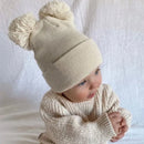 Wool Knit Bonnet for Winter Warm Hat Solid Knitted Two Balls Children Beanie Girl Boy Crocheted Autumn Hats