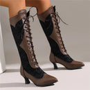 Vintage style boots Shoes Woman retro Lace-up Pointed Toe Low Heels Boots for Women