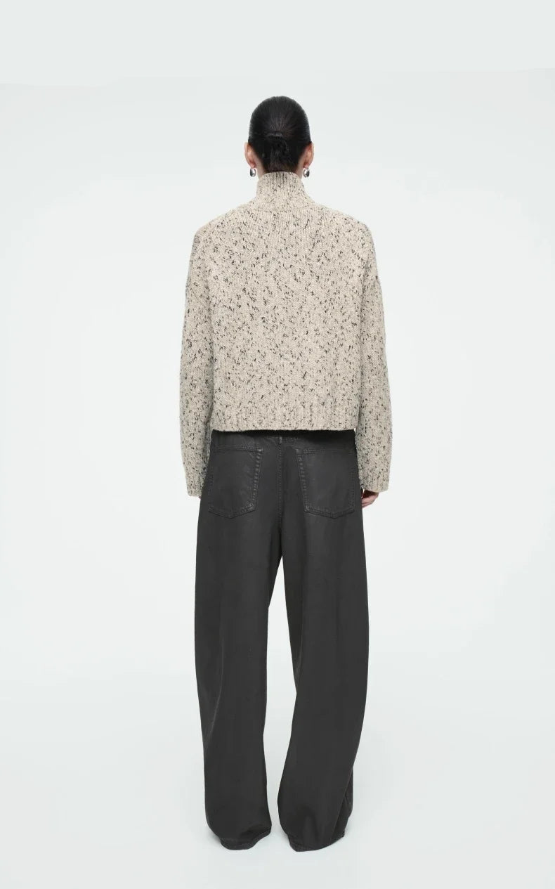 Ethereal costume winter of Women's casual version blended texture zipper cardigan