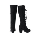 Medieval Victorian Women Knee High Boots Gothic Suede Chunky Heel Lace Up Mid Calf Shoes Cosplay Costume