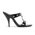 Black high-heeled sandal with chain and studs on a white background, featuring the Obroi brand.