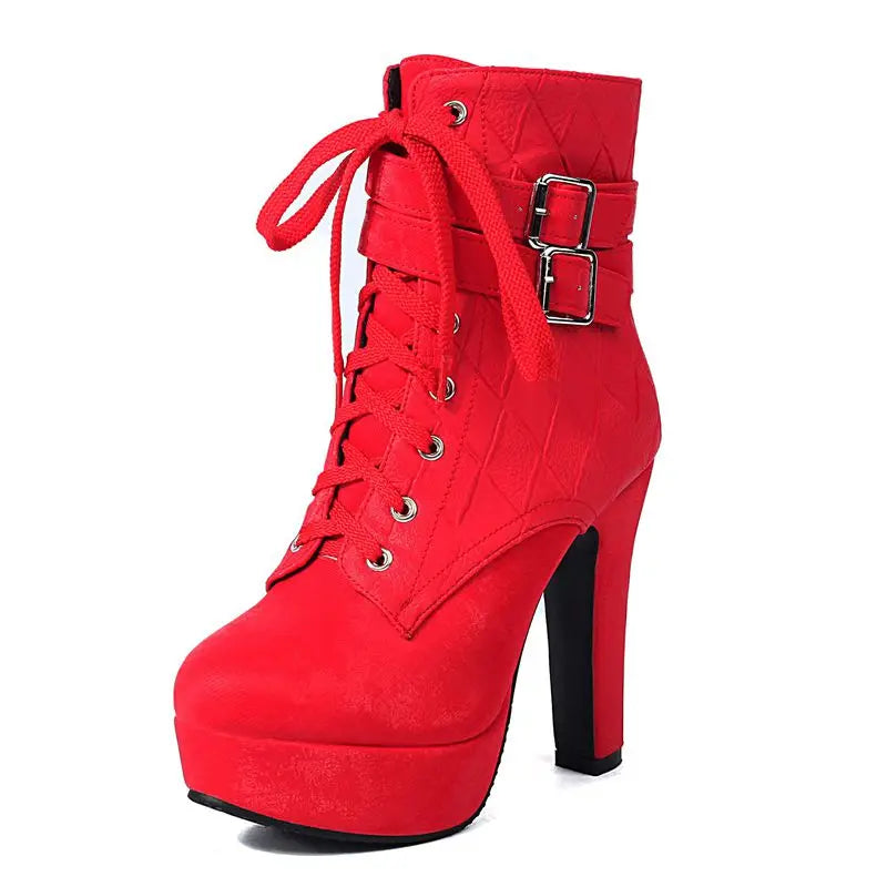 Elegant Female Ankle Boots Round Toe Heels