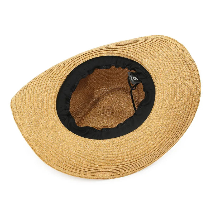 Western Hat Sun Hat For Men Summer Hats For Women Lady Straw Hat With Alloy Feather Beads Beach Cap Panama