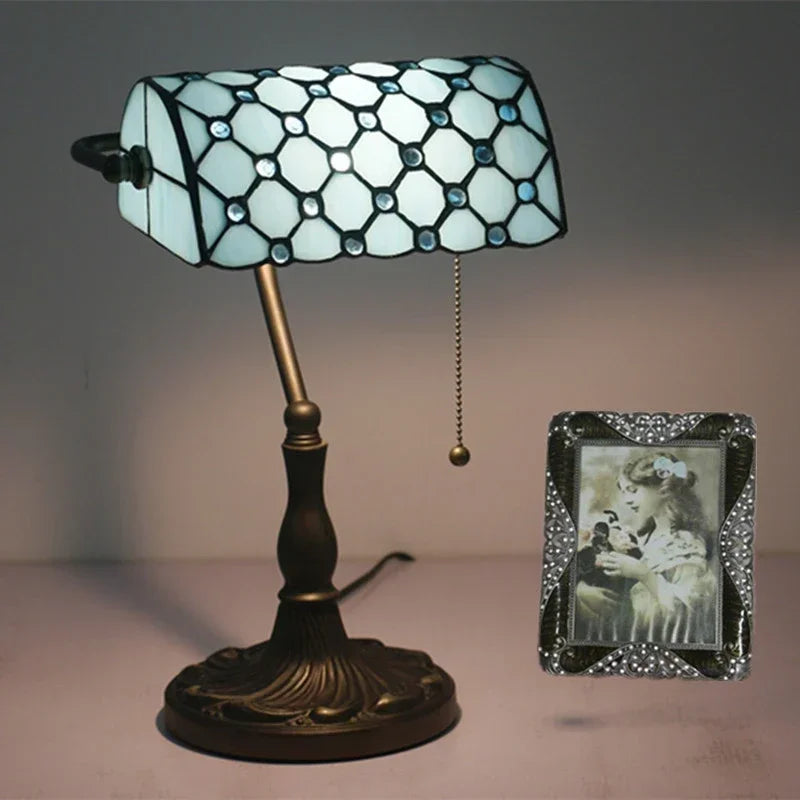 Bedside Table Lamps Standing Bank Desk Lighting Stained Glass Fixture Tiffany Home Decor Pull Switch