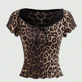 T-Shirts Summer Leopard Bowknot Round Neck Fit T-Shirts For Women