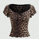 T-Shirts Summer Leopard Bowknot Round Neck Fit T-Shirts For Women