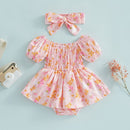 Baby Girl Bodysuit Clothing Set 2PCS Toddler Baby Summer Baby Floral Romper Infant Jumpsuit With Headband