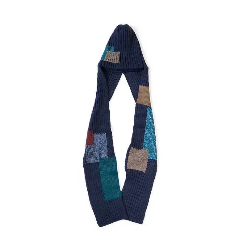 Casual Neckerchief Autumn and Winter Warm Two in One Patch Knitted Cold Hat Scarf