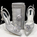Elegant Sliver Sandals for Simple And Versatile Exquisite Party Shoes And Bag Set